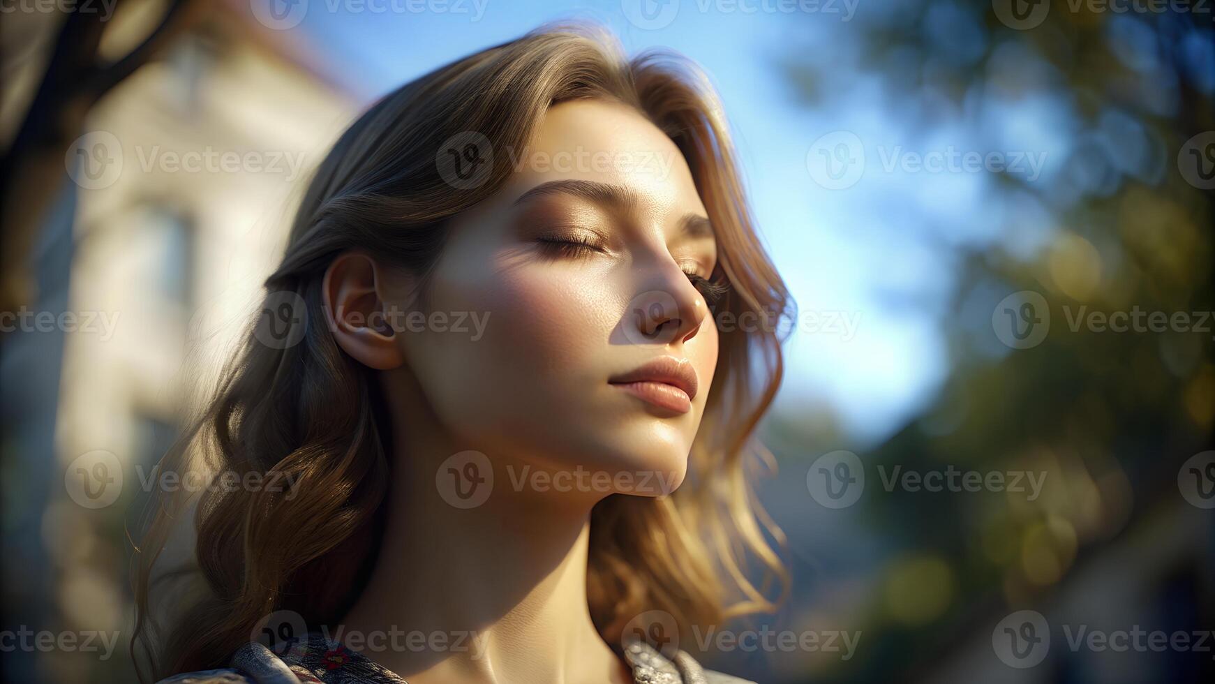 Portrait of beautiful woman standing at outside photo