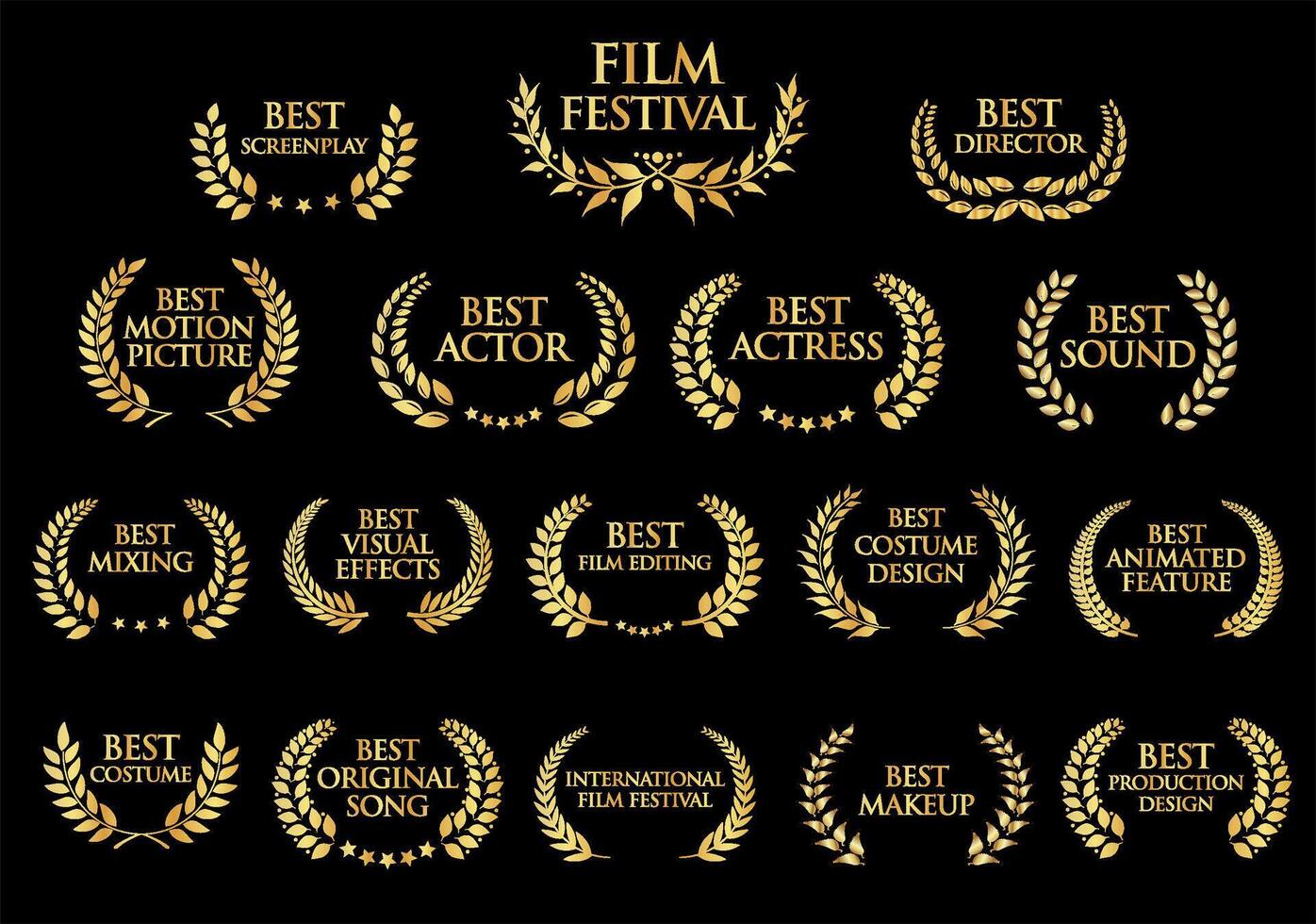 Collection of Award Laurel Wreaths for Cinema Festivals illustration vector
