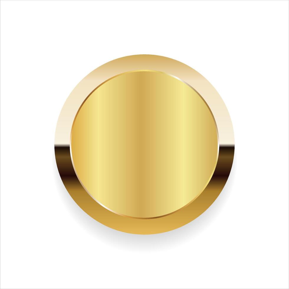 Realistic round shiny blank gold award badge illustration vector
