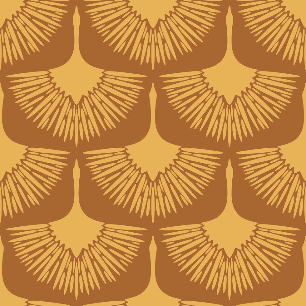Art deco crane seamless pattern. Light beige abstract cranes on light brown background. Warm muted colors vector