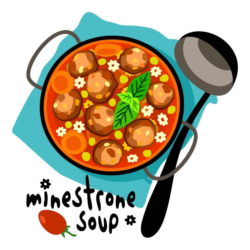 Minestrone sopa. nacional italiano lámina. aislado ilustración vector