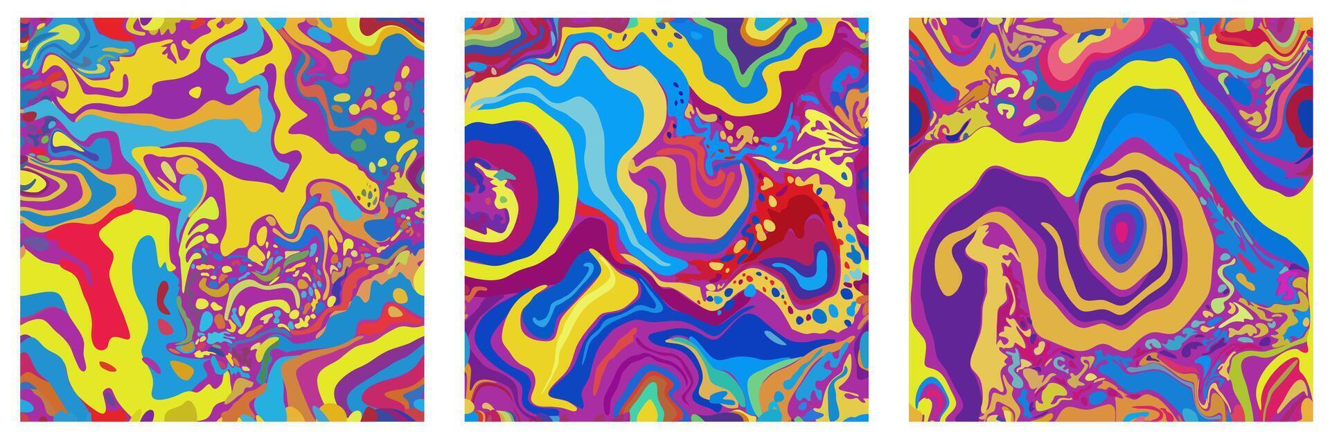 set of seamless bright psychedelic patterns. vector
