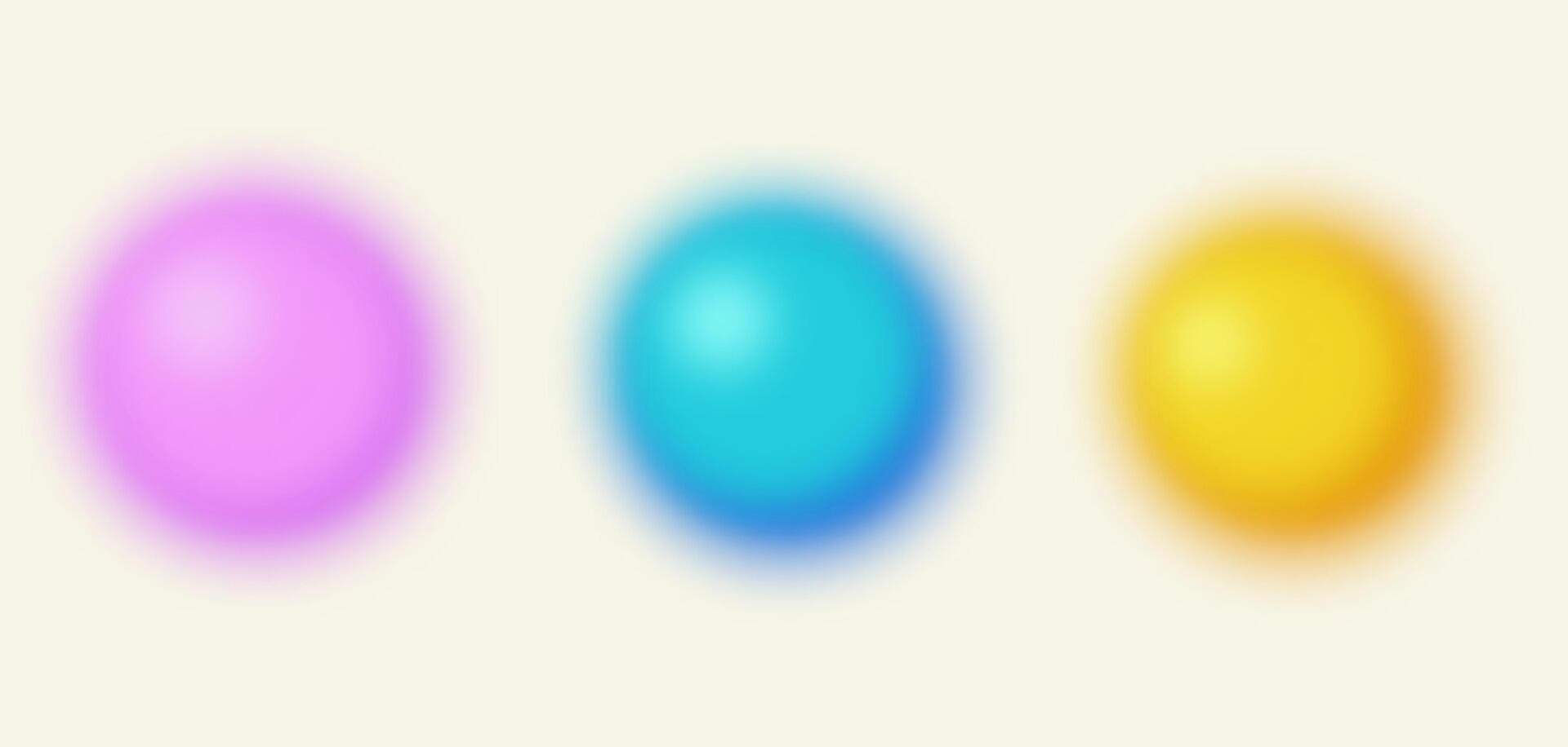 Colorful blurry gradients. Pink, blue and yellow circles on light beige background. Color gradation circles vector