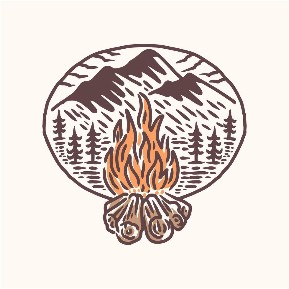 camp fire summer illustration design vector