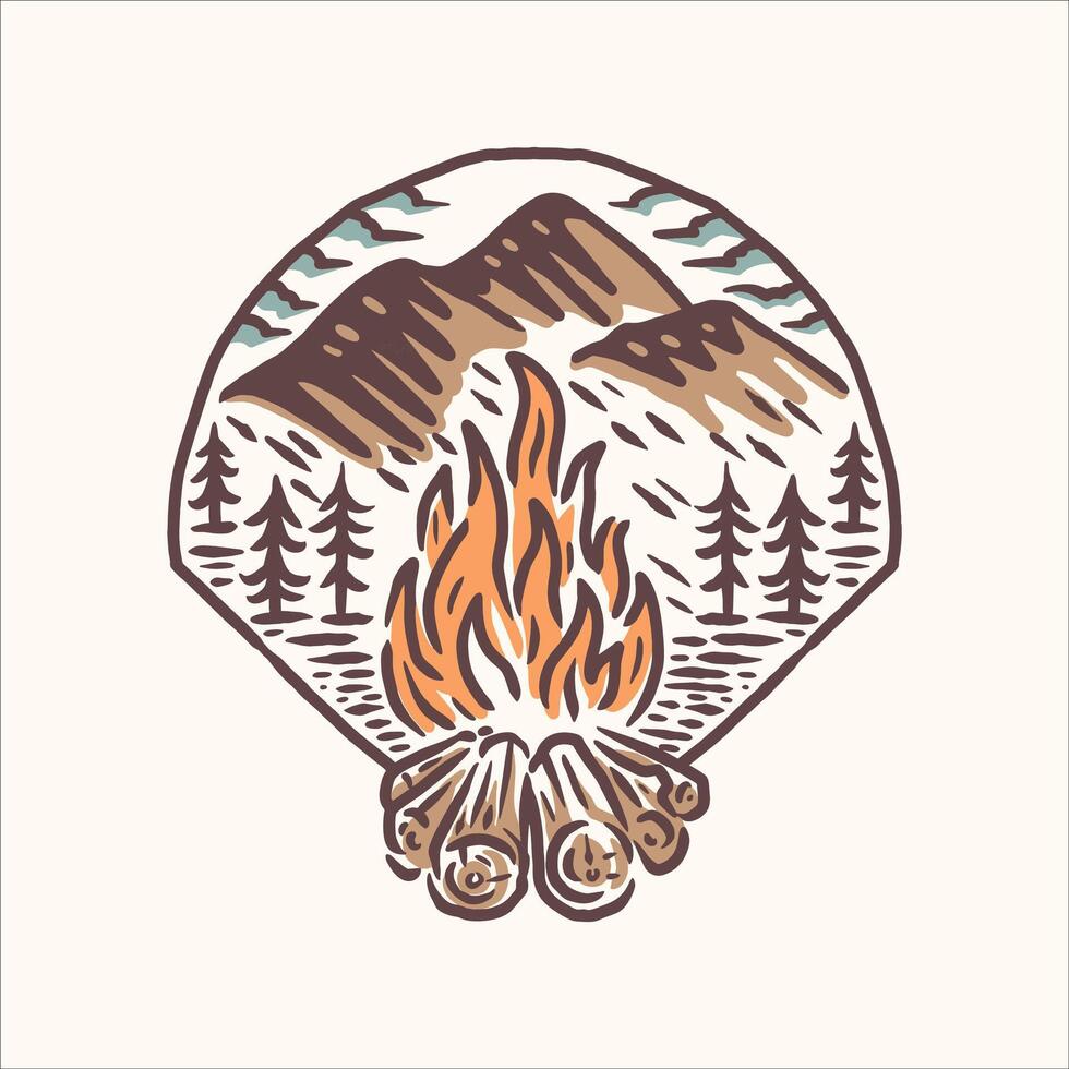 camp fire summer illustration design vector