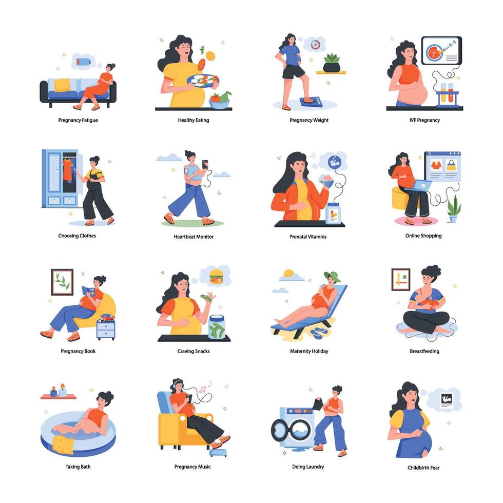 Handy Bundle of Prenatal Routine Flat Icons vector