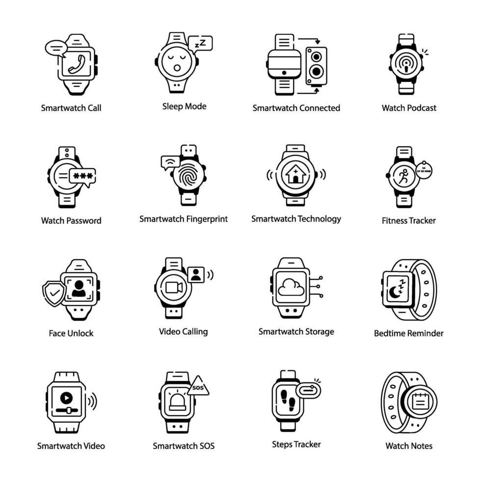 moderno lineal íconos representando reloj inteligente funciones vector