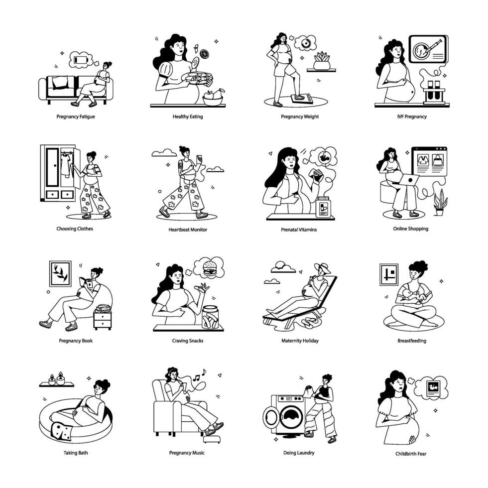 Handy Bundle of Prenatal Routine Flat Icons vector