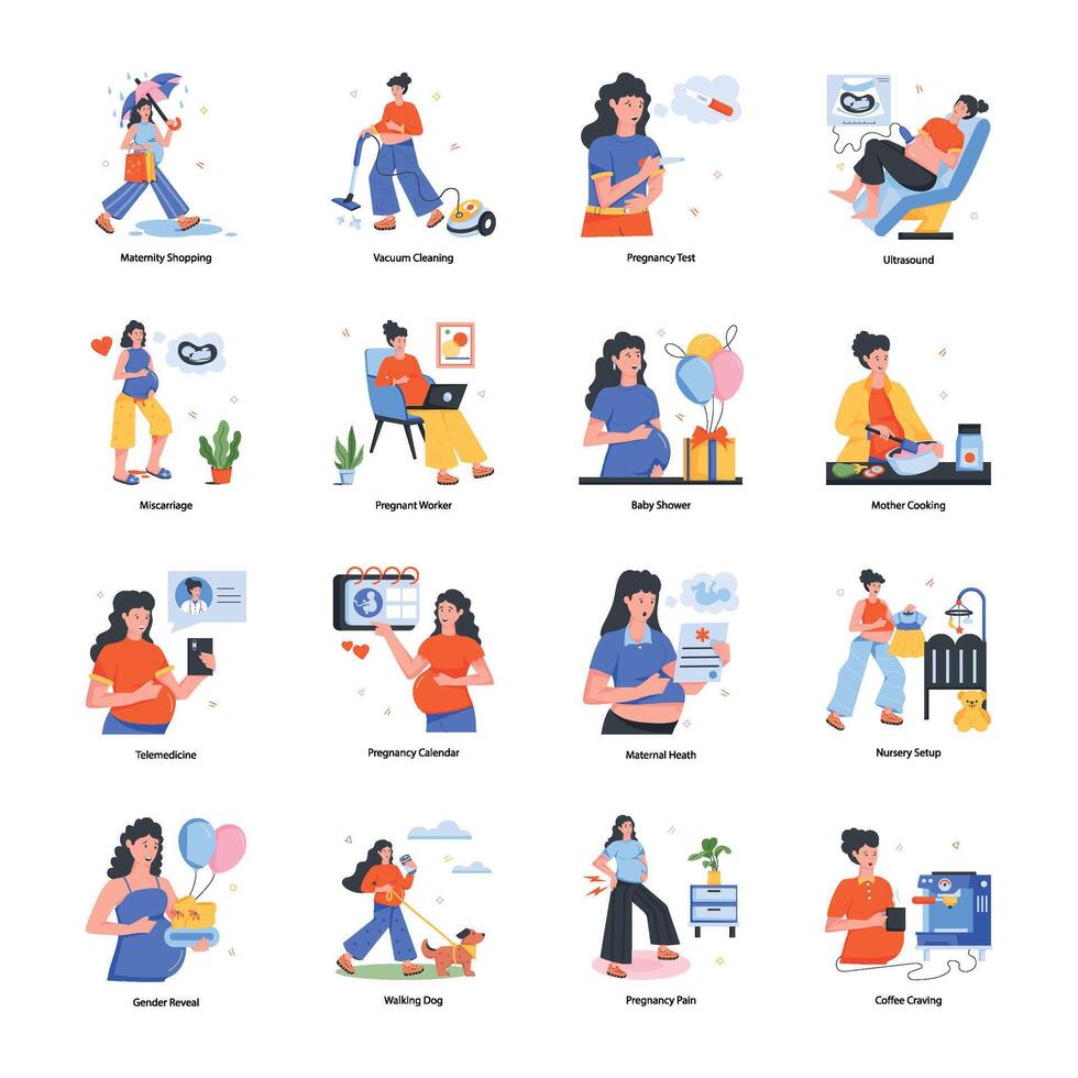 Latest Pack of Pregnancy Routine Flat Icons vector