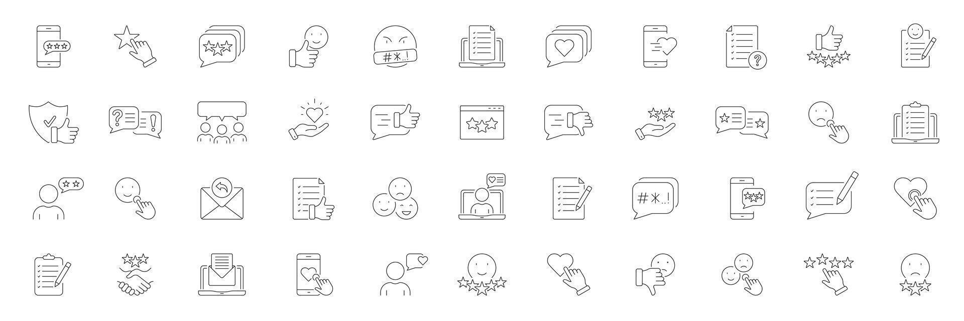 Customer Review Line Icon Set. Online Rating, Testimonial Symbol Collection. Client Opinion Linear Pictogram. Feedback Outline Sign. Consumer Experience. Editable Stroke. Isolated Illustration vector