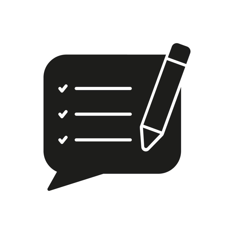 Customer Message Feedback Silhouette Icon. Write, Edit, Comment. Blog Content, Copywriting Symbol. Support Chat Glyph Pictogram. Speech Bubble With Pencil Solid Sign. Isolated Illustration vector