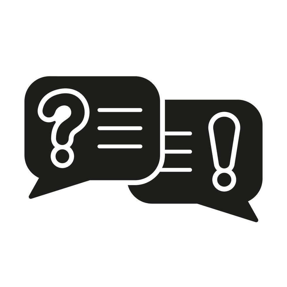 Customer Support Chat Silhouette Icon. Speech Bubble With Question Mark And Exclamation Mark Glyph Pictogram. Dialog Solid Sign. FAQ Symbol. Isolated Illustration vector