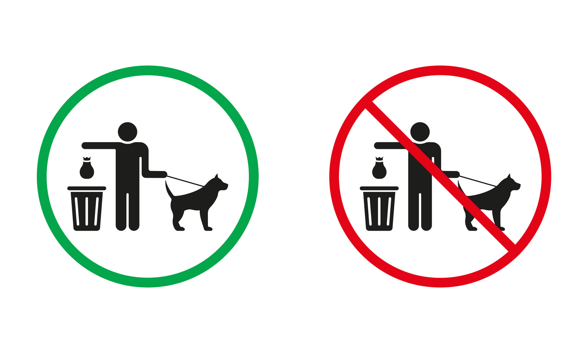 Please Clean Up After Your Dog Poop Warning Sign. Man Throw Bag With