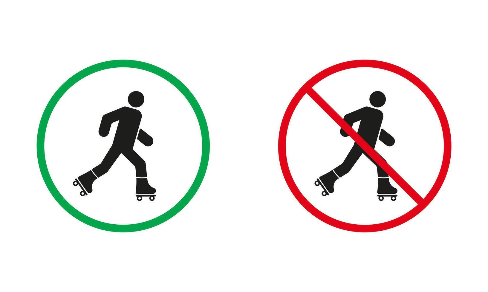 Roller Skating Warning Sign Set. No Entry On Rollerskate Symbol. Roller Skate Allowed and Prohibit Silhouette Icons. Isolated Illustration. vector