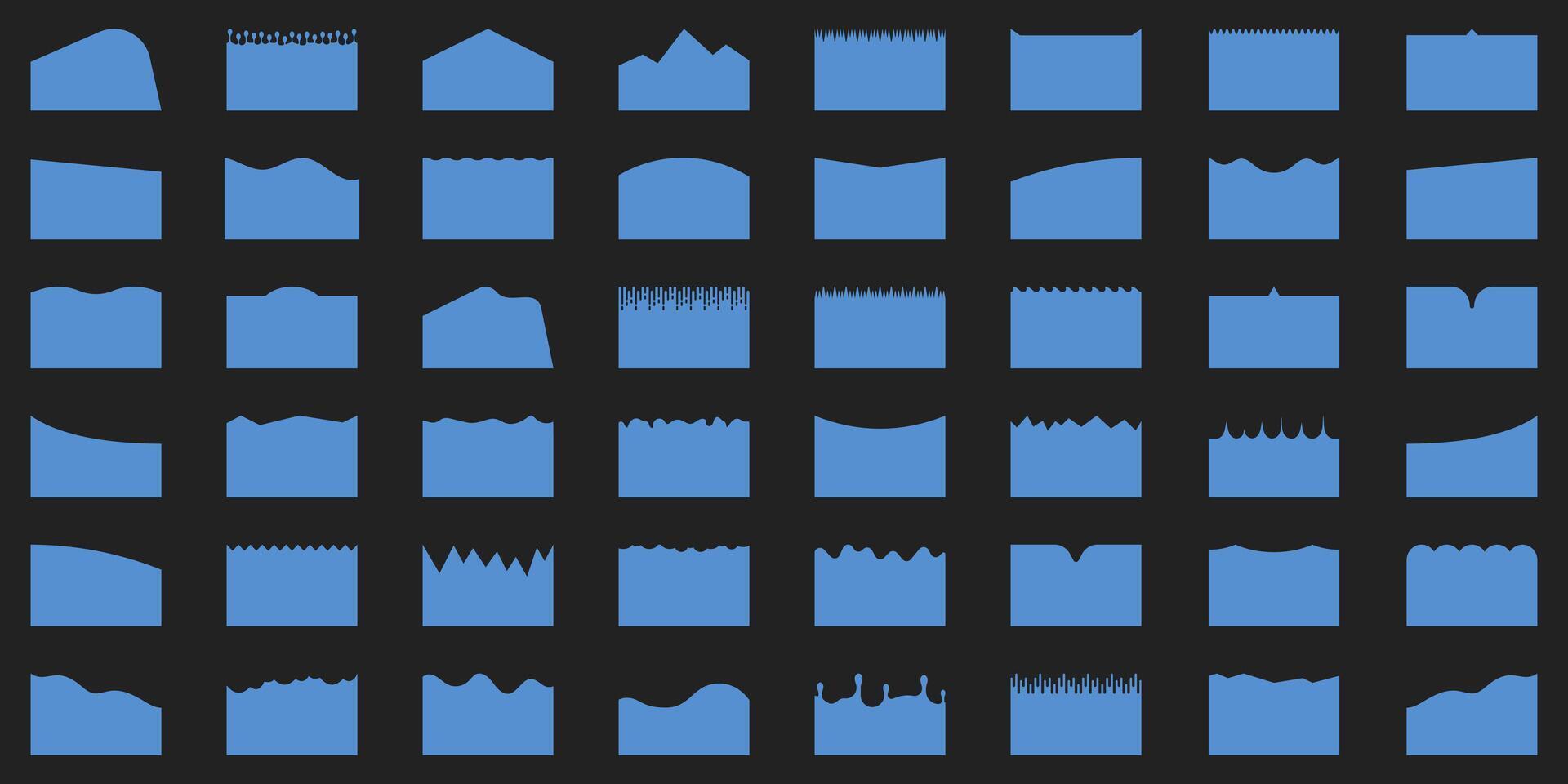 divisor forma conjunto para sitio web parte superior o fondo sección. separador para bandera, aplicación, póster. resumen diseño elemento colección para web página. olas forma, curva línea, gotas. aislado ilustración vector