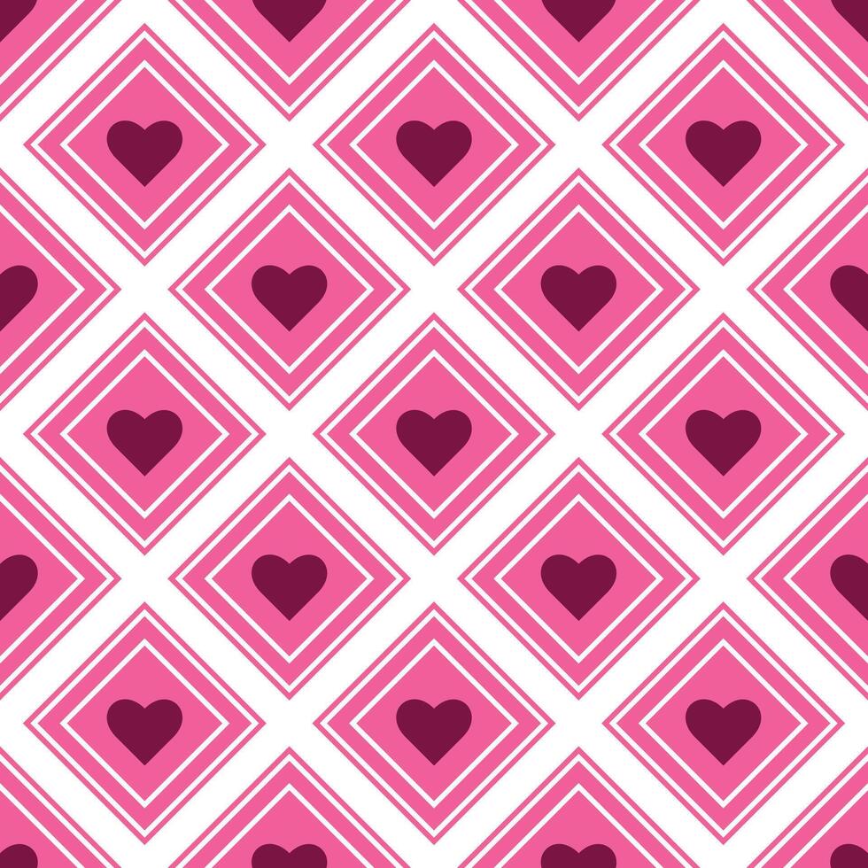 Pink heart checkered pattern seamless vector