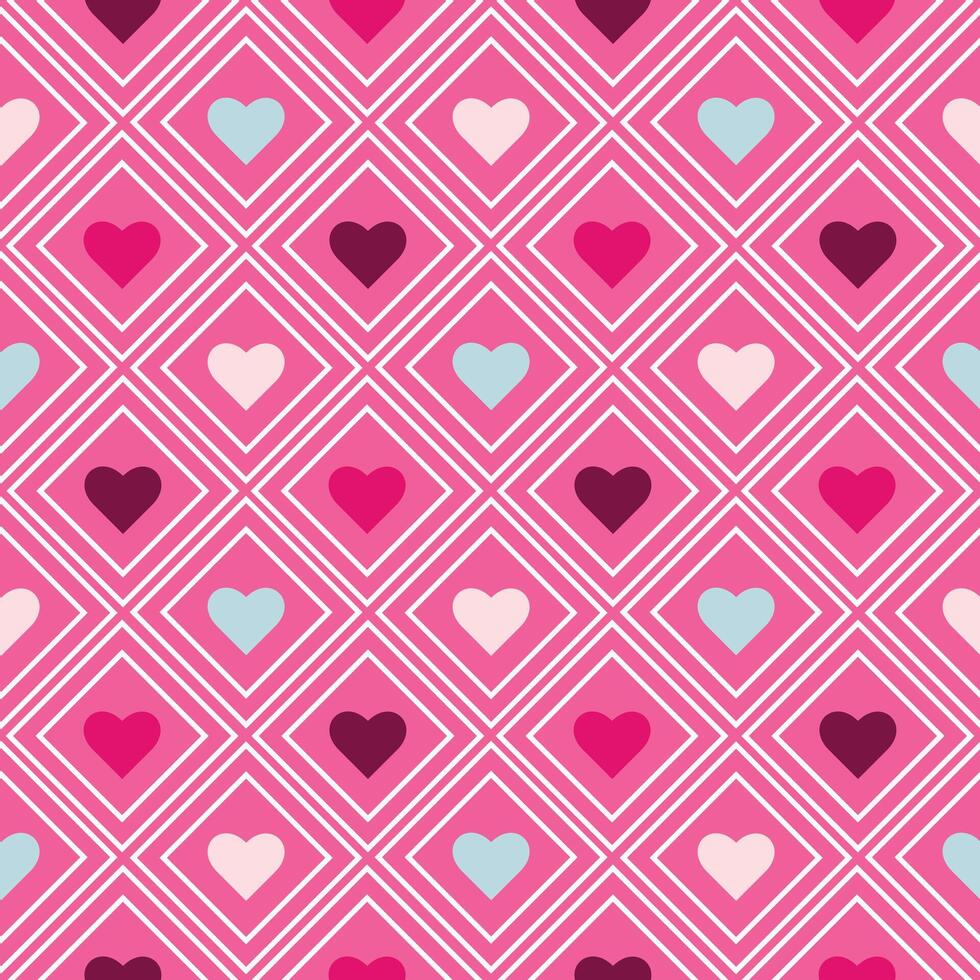 colorful hearts checkered pattern seamless vector