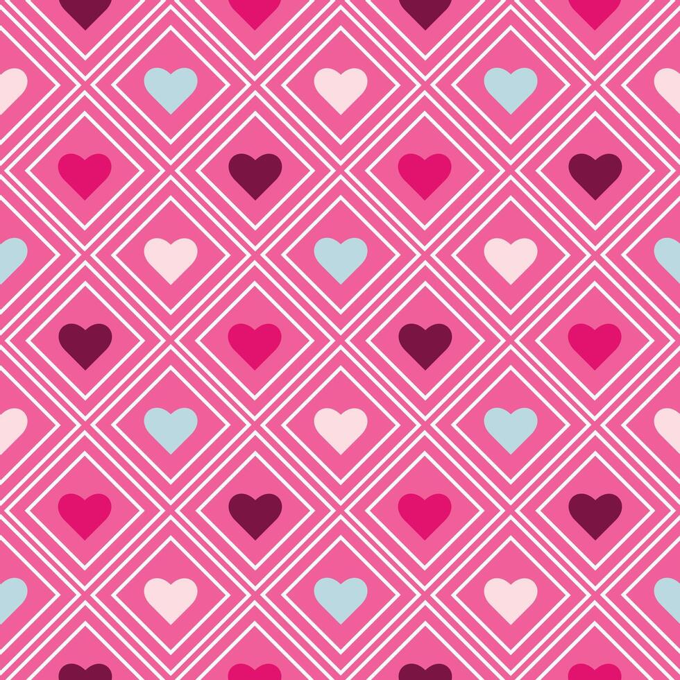 colorful hearts checkered pattern seamless vector