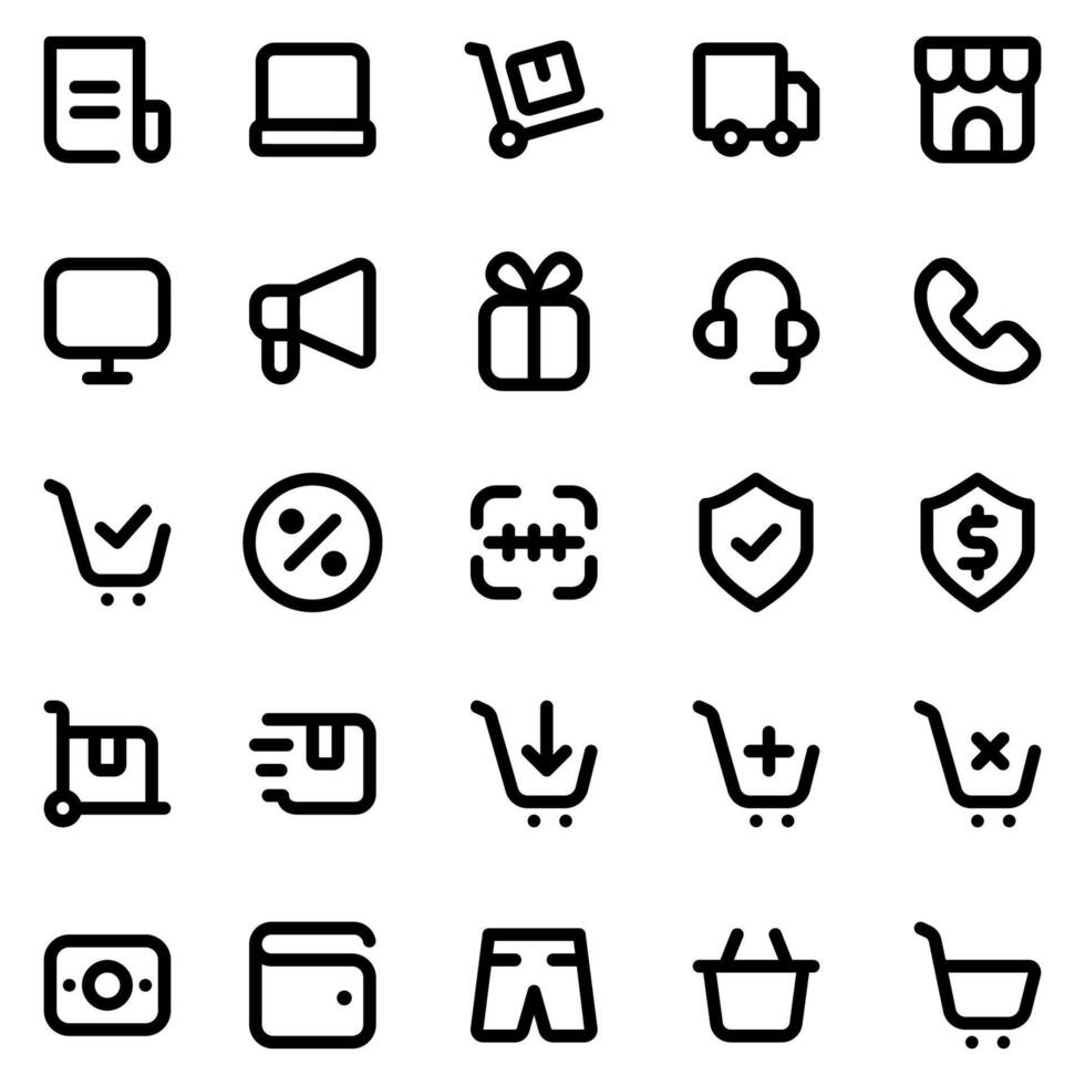 Collection of Icons Related to Ecommerce. Contains Icons like, shopping, ad to cart, trolley, delivery, barcode, store and more. vector