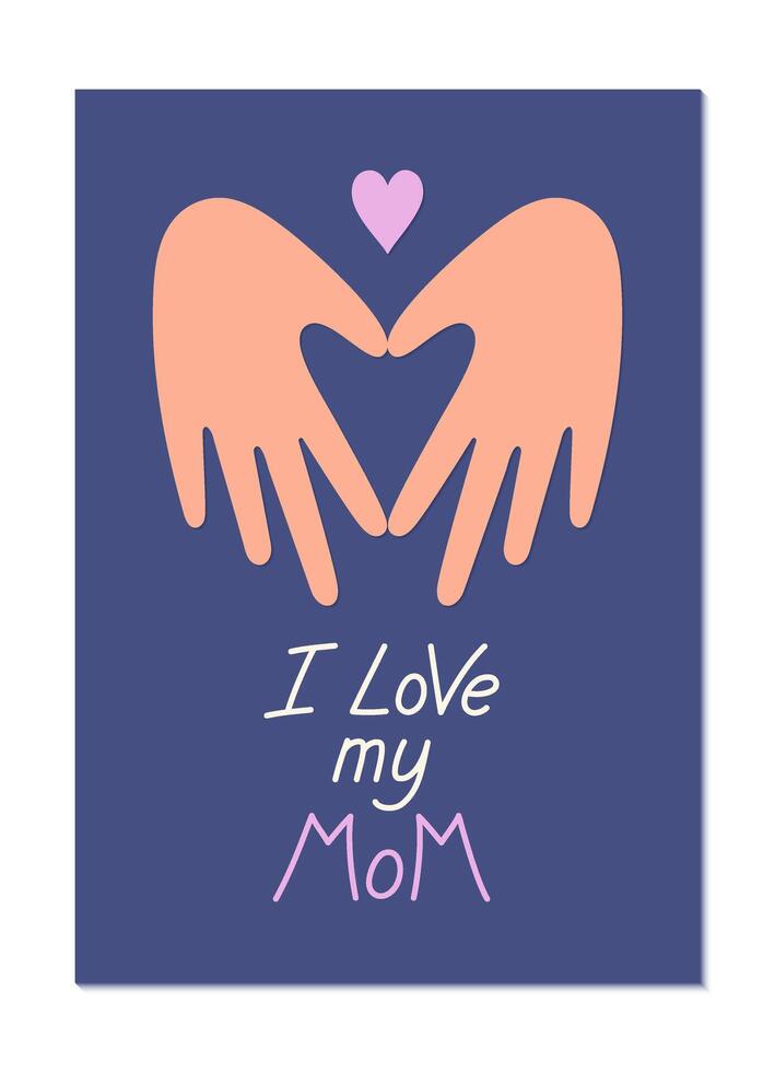 Mother's Day greeting card in children's applique style with paper hands making a heart. vector