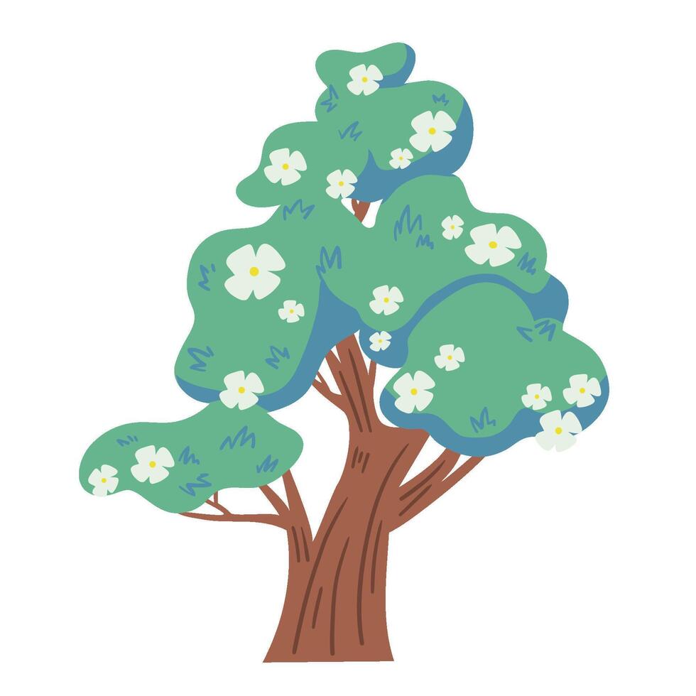 Blooming isolated tree. Blossom cartoon tree on white background vector