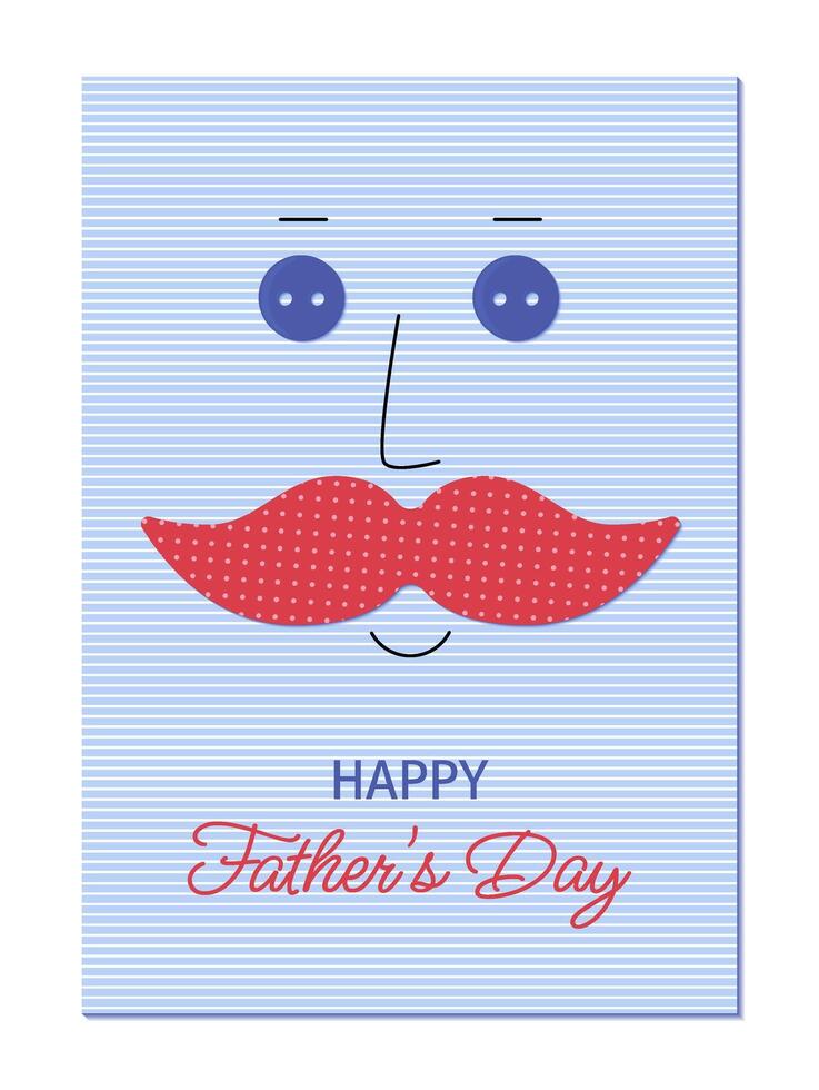 Father's Day greeting card in children's applique style with face and mustache. vector