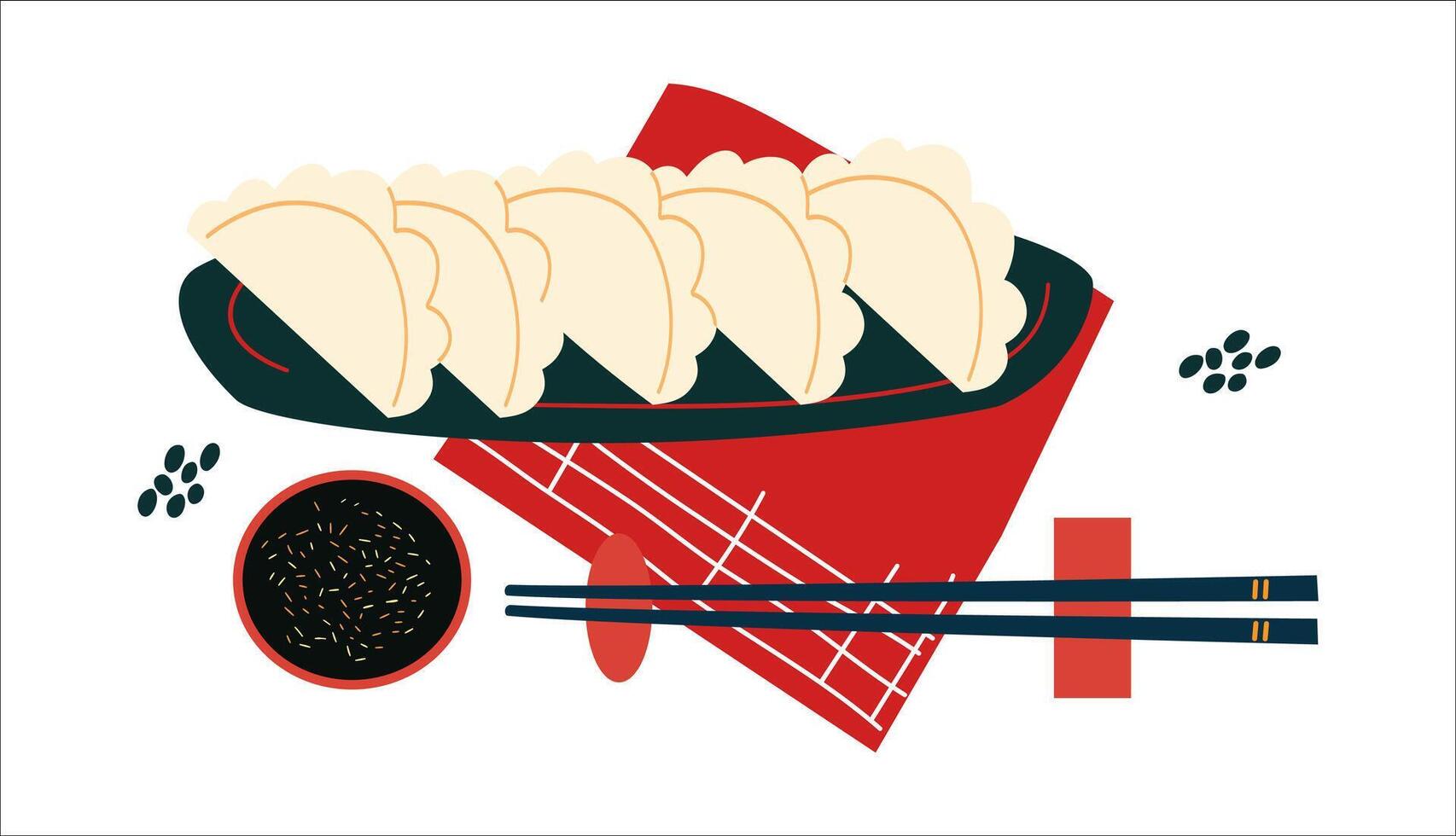 Illustration of dumplings. asian meal. Japanese and chinese food. vector