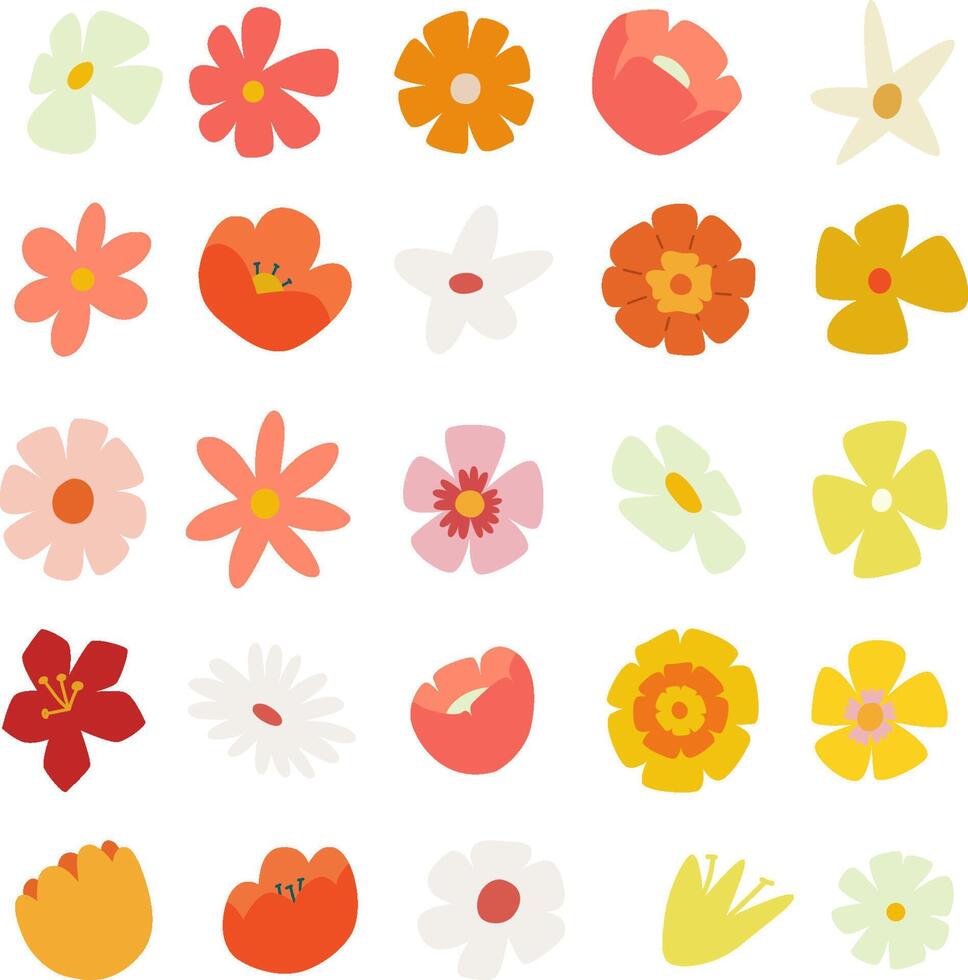 conjunto dibujos animados flores ilustración de resumen aislado flores vector