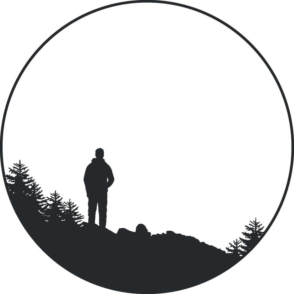 black silhouette of a man in the mountains vector