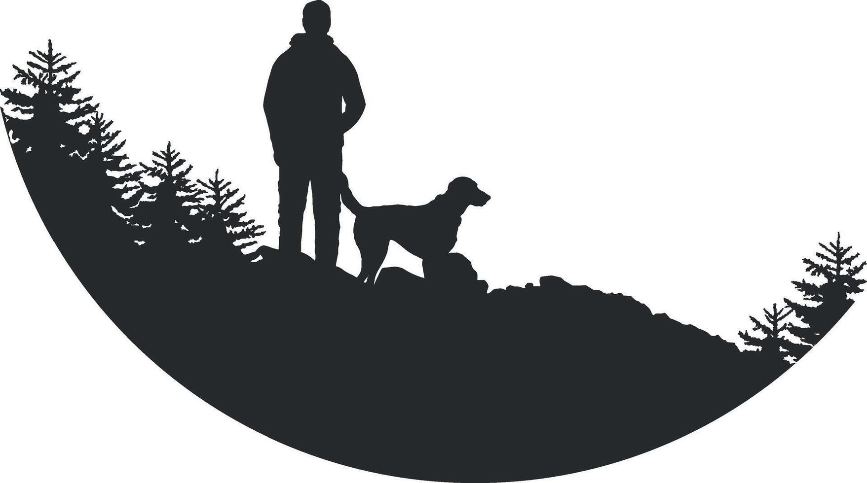 black silhouette of a man with a dog vector