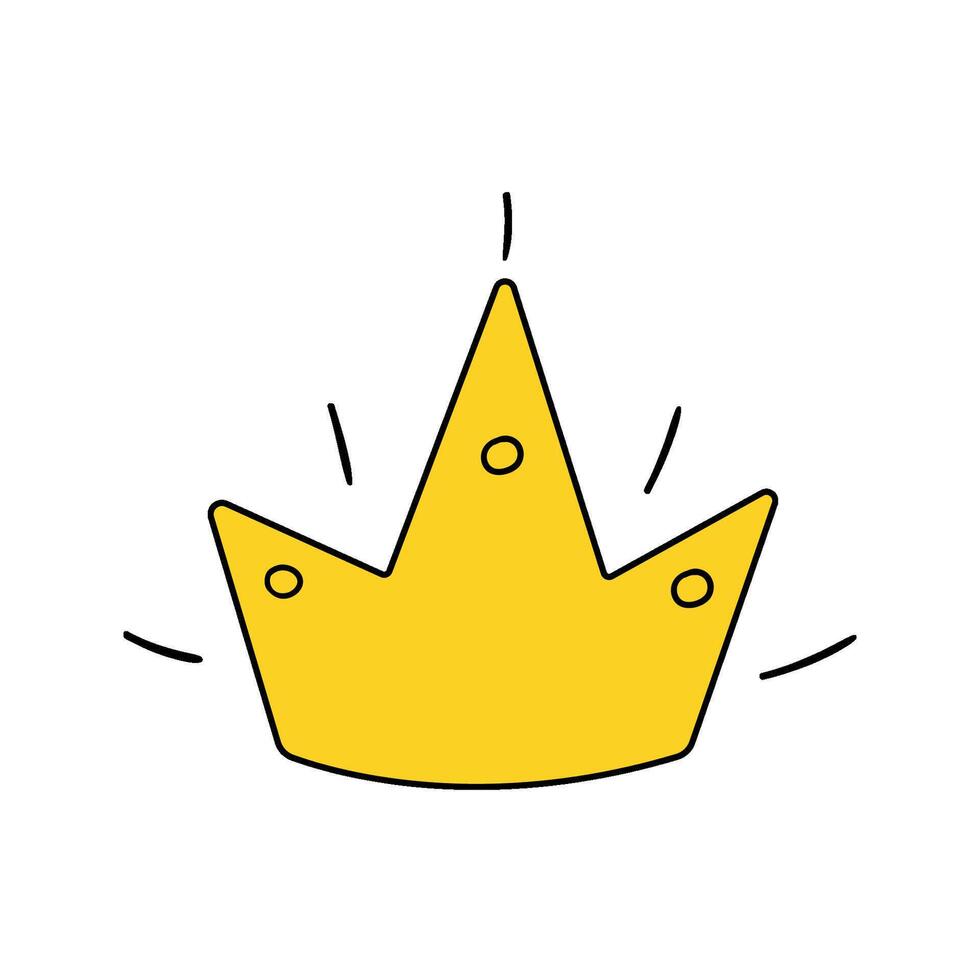 dibujado a mano princesa corona. dibujos animados oro corona en garabatear estilo vector