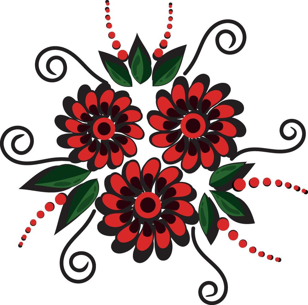 un dibujo de un flor con rojo y negro colores. vector