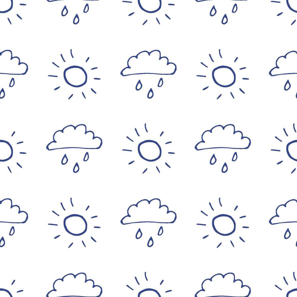 A cloud with rain and sunshine. A cute, minimalist set of wall art for the children's room. Seamless pattern collection. Children's design by Doodle. vector