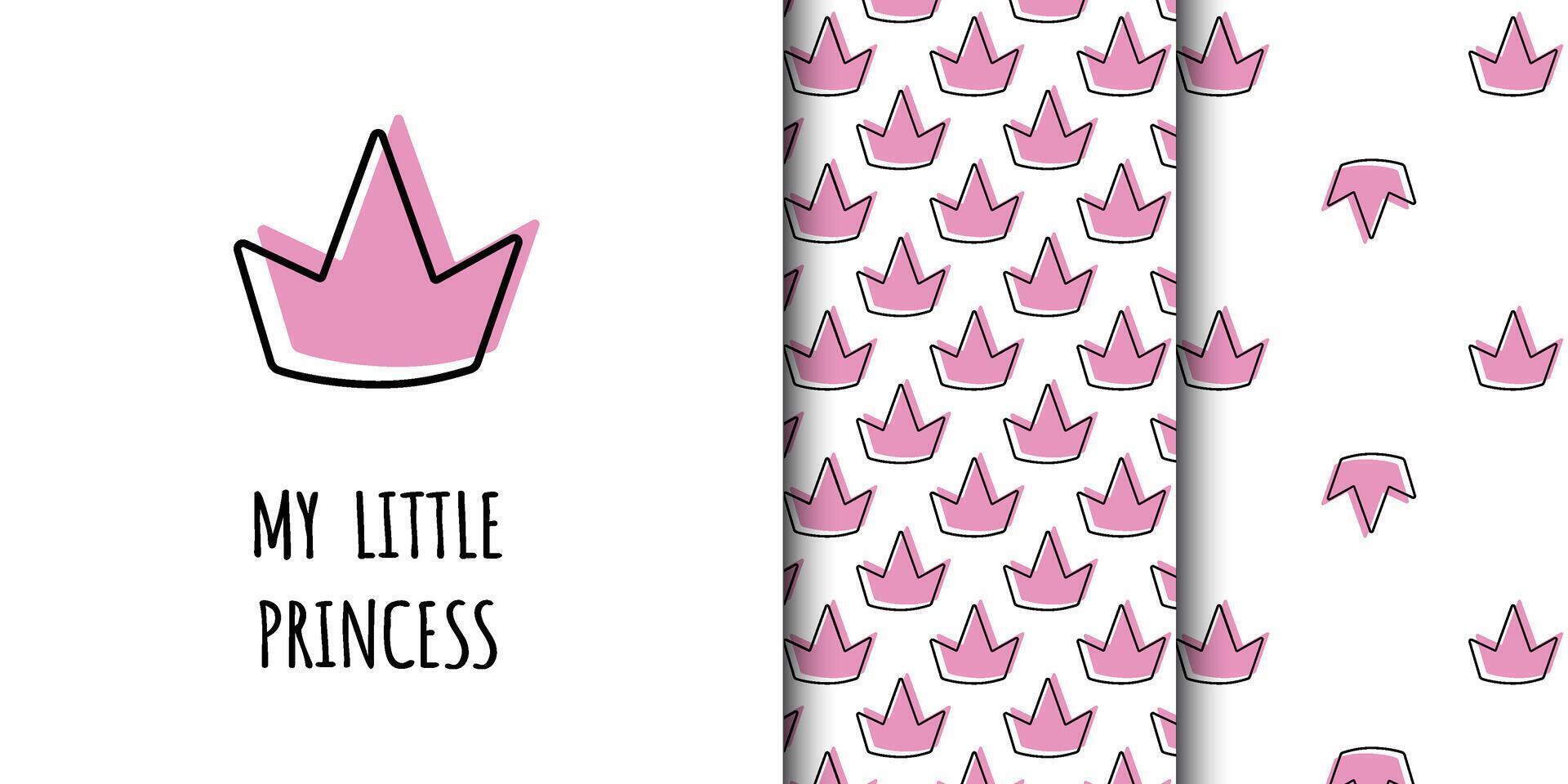 Background with cute princess crown and children s pattern companion with crown. Seamless pattern included in swatch panel vector