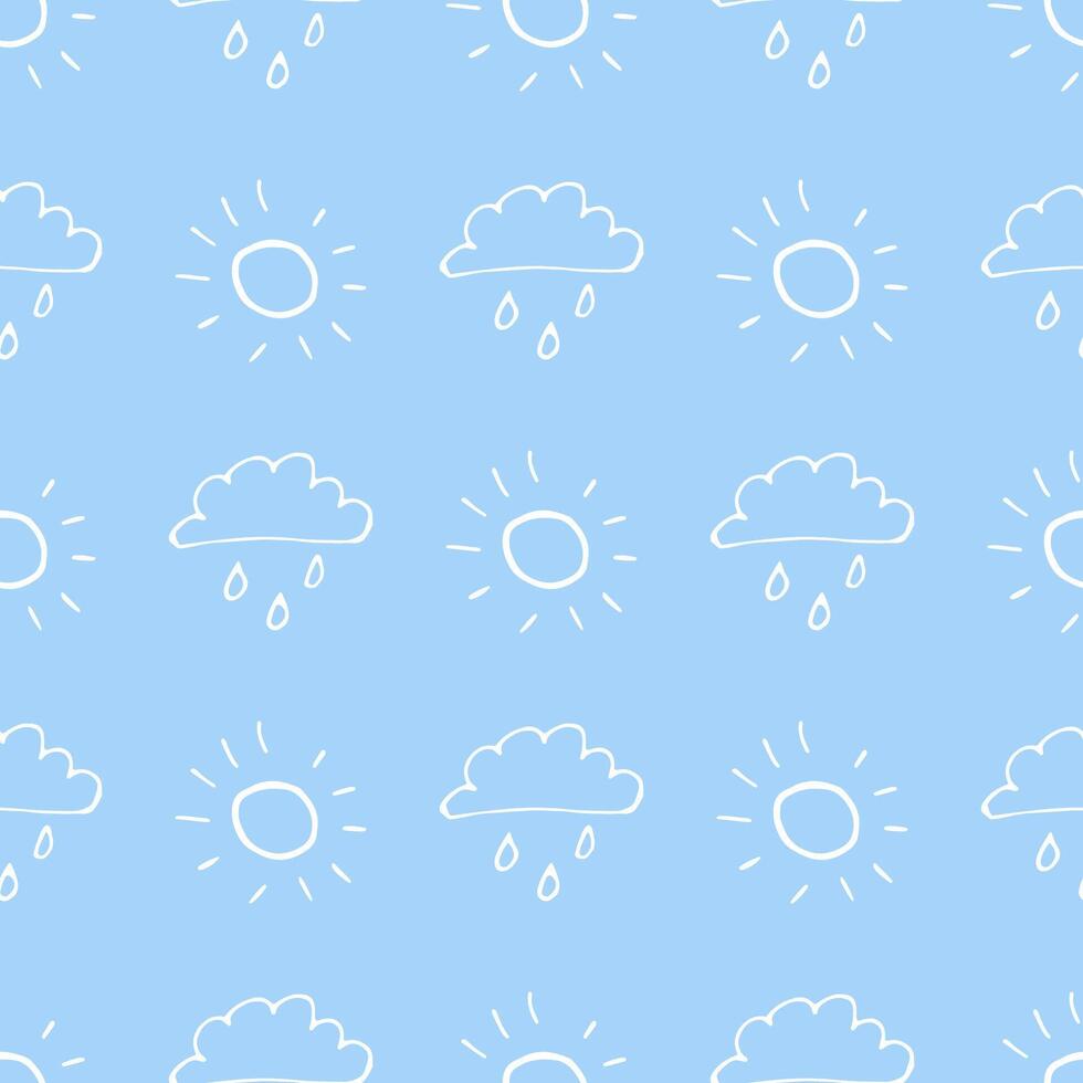 A cloud with rain and sunshine. A cute, minimalist set of wall art for the children's room. Seamless pattern collection. Children's design by Doodle. vector