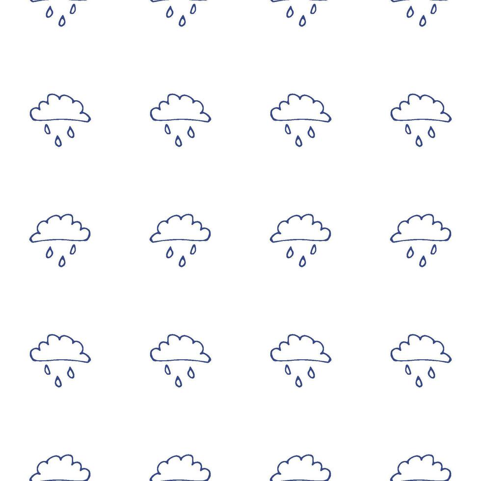 A cloud with rain drawn by hand. A cute, minimalist set of wall art for the children's room. Seamless pattern collection. Children's design by Doodle. vector