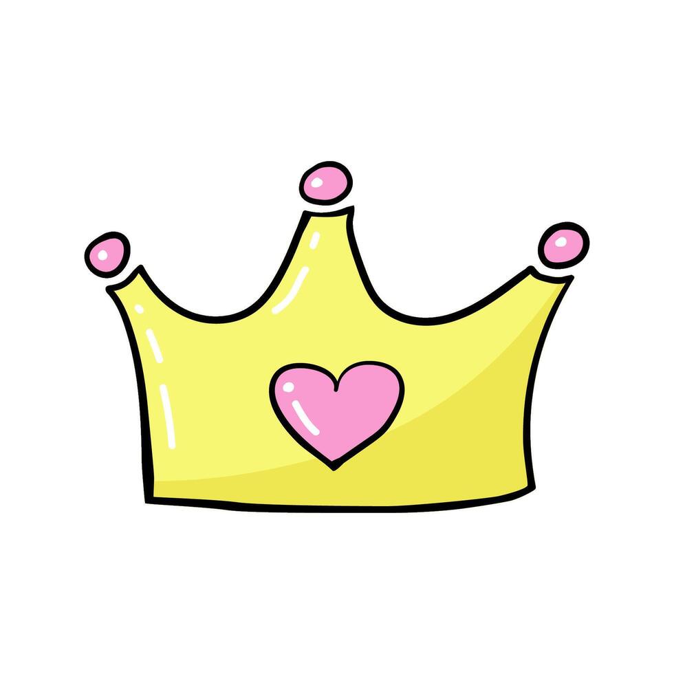 Hand-drawn princess crown. cartoon gold crown in doodle style vector