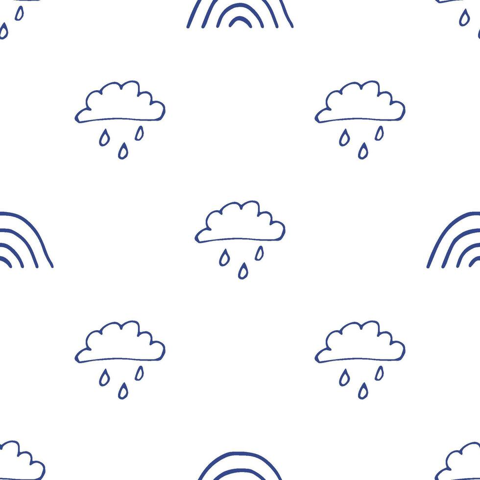 A cloud with rain and a rainbow. A cute, minimalist set of wall art for the children's room. Seamless pattern collection. Children's design by Doodle. vector