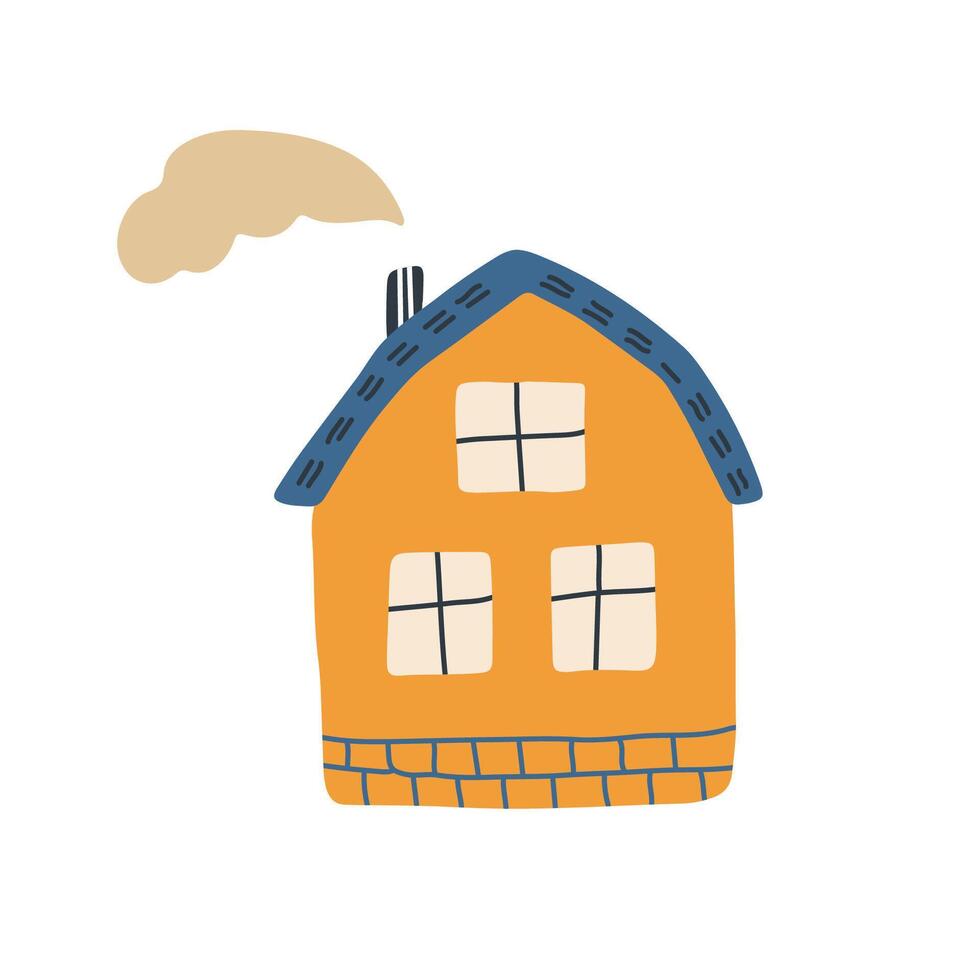 Hand drawn cute house, flat illustration vector