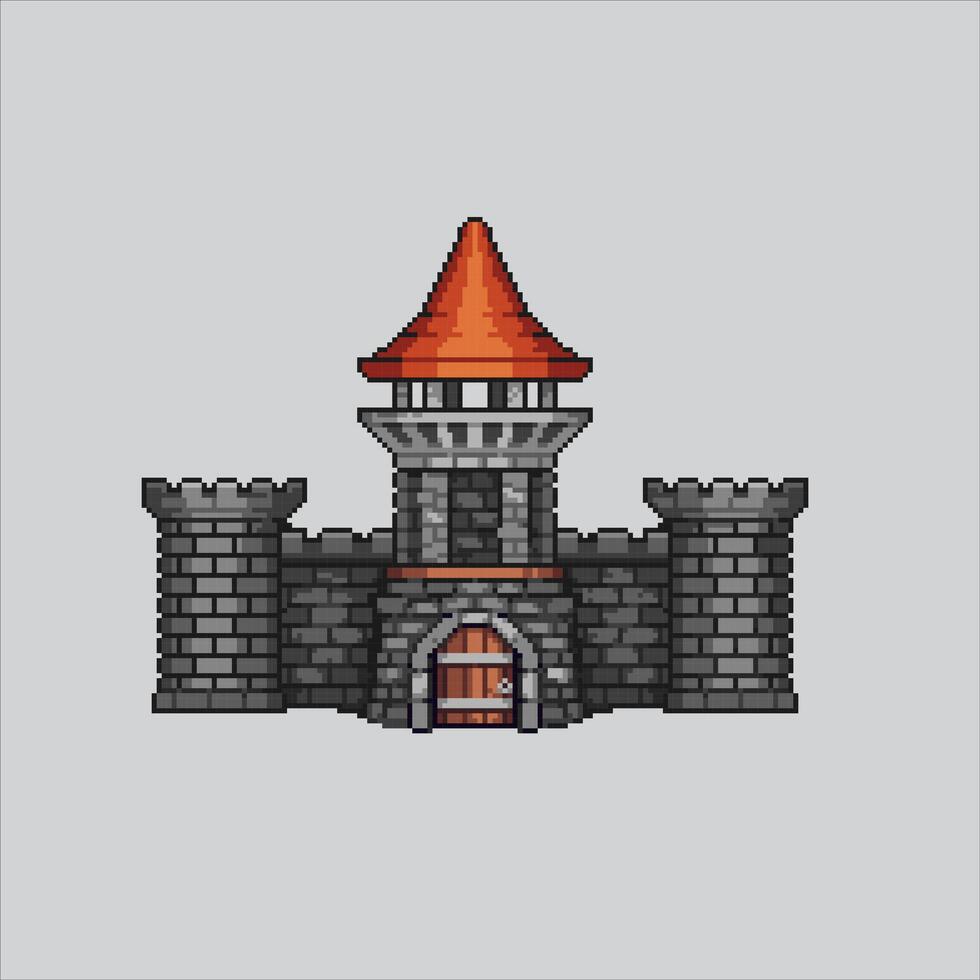 píxel Arte ilustración guerra fortaleza. pixelado castillo. medieval fortaleza castillo pixelado para el píxel Arte juego y icono para sitio web y juego. antiguo colegio retro vector