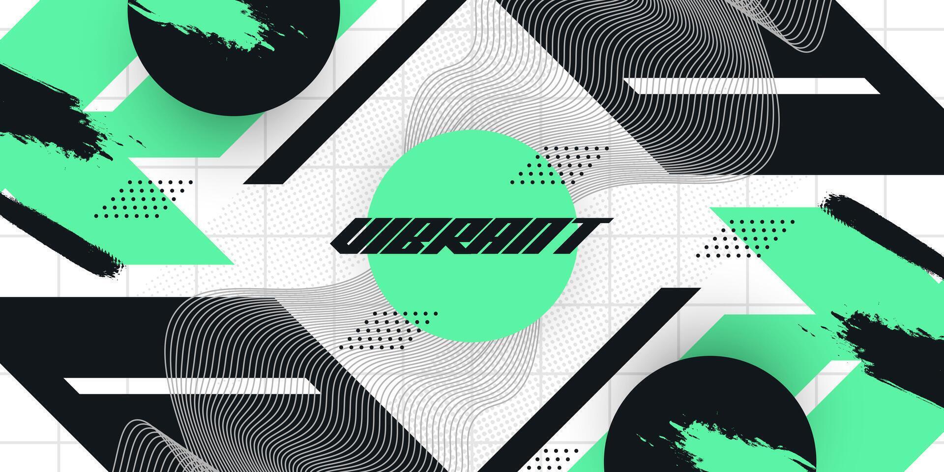 Abstract Creative Geometric Background with Brush Illustration in Black and Green Color. Creative Design Suitable for Sports Banner or Poster vector