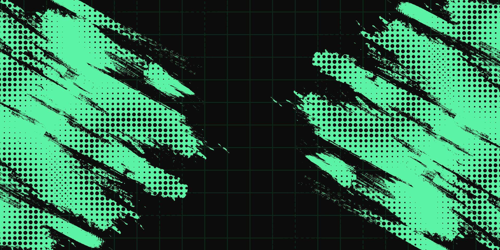 Abstract Black and Green Dirty Grunge Background with Halftone Effect. Sports Background with Brush Stroke Illustration vector