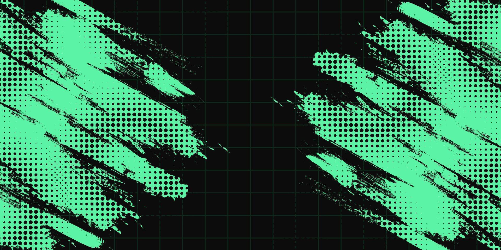 resumen negro y verde sucio grunge antecedentes con trama de semitonos efecto. Deportes antecedentes con cepillo carrera ilustración vector