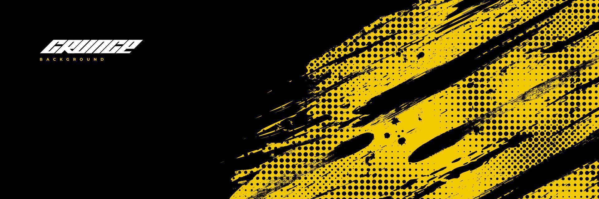 Abstract Black and Yellow Dirty Grunge Background with Halftone Effect. Sports Background with Brush Stroke Illustration vector