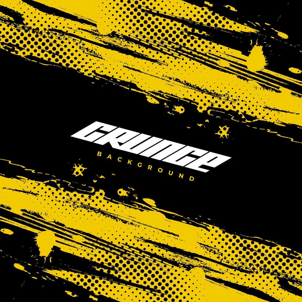 Abstract Black and Yellow Dirty Grunge Background with Halftone Effect. Sports Background with Brush Stroke Illustration vector