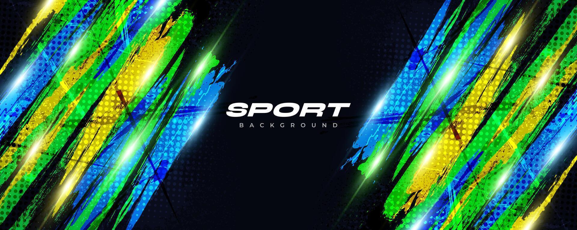 Abstract Grunge Brush Background with Blue, Green and Yellow Gradient Colors and Halftone Effect. Sports Background with Dots Pop Art Style vector