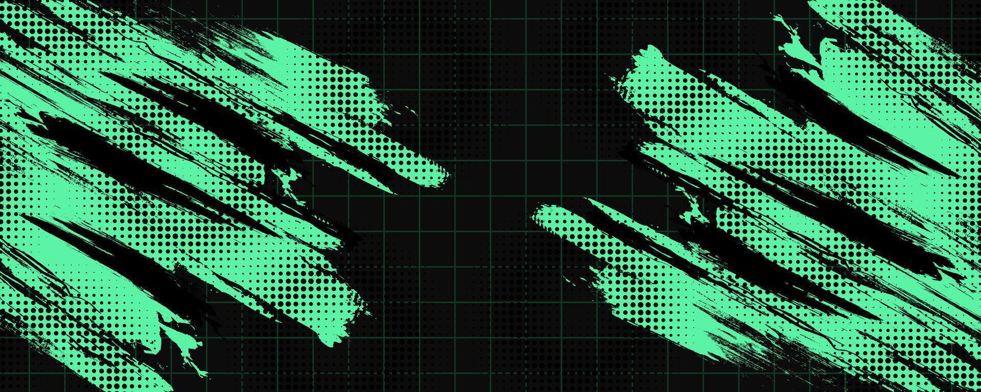 Abstract Black and Green Dirty Grunge Background with Halftone Effect. Sports Background with Brush Stroke Illustration vector