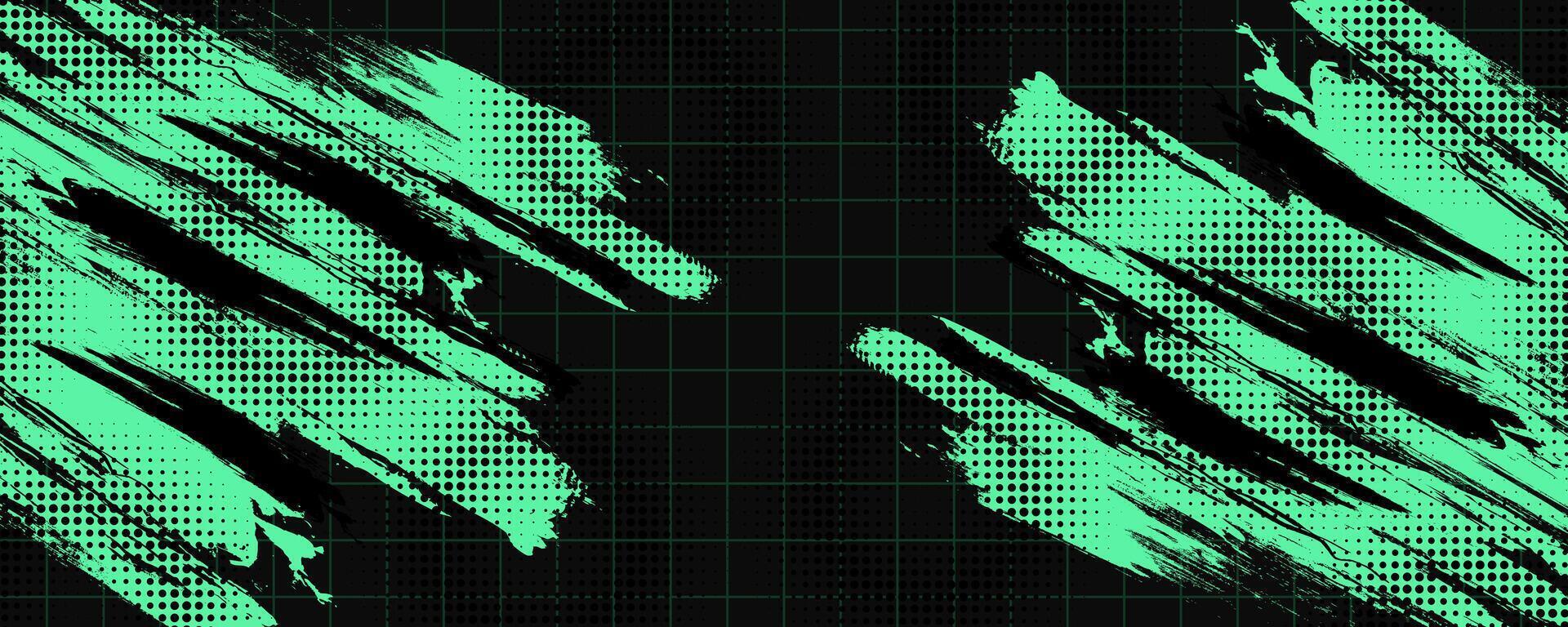 resumen negro y verde sucio grunge antecedentes con trama de semitonos efecto. Deportes antecedentes con cepillo carrera ilustración vector