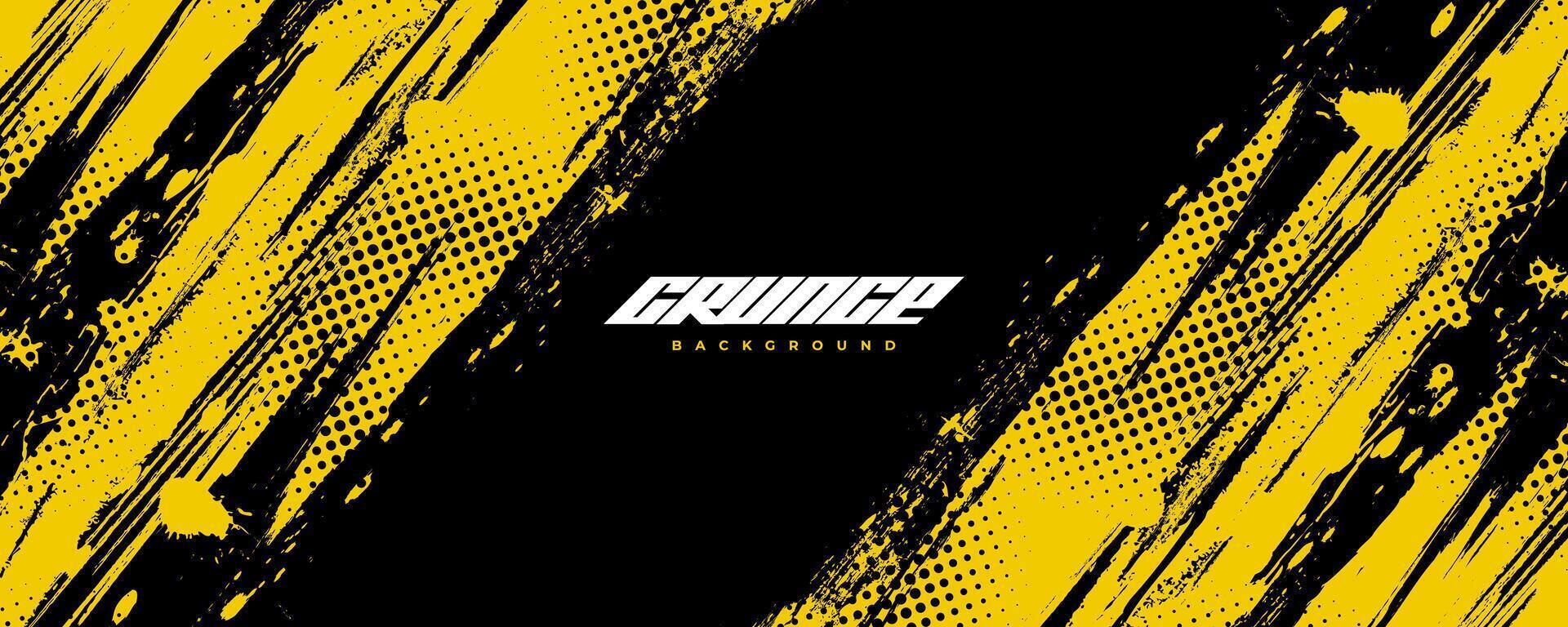 Abstract Black and Yellow Dirty Grunge Background with Halftone Effect. Sports Background with Brush Stroke Illustration vector