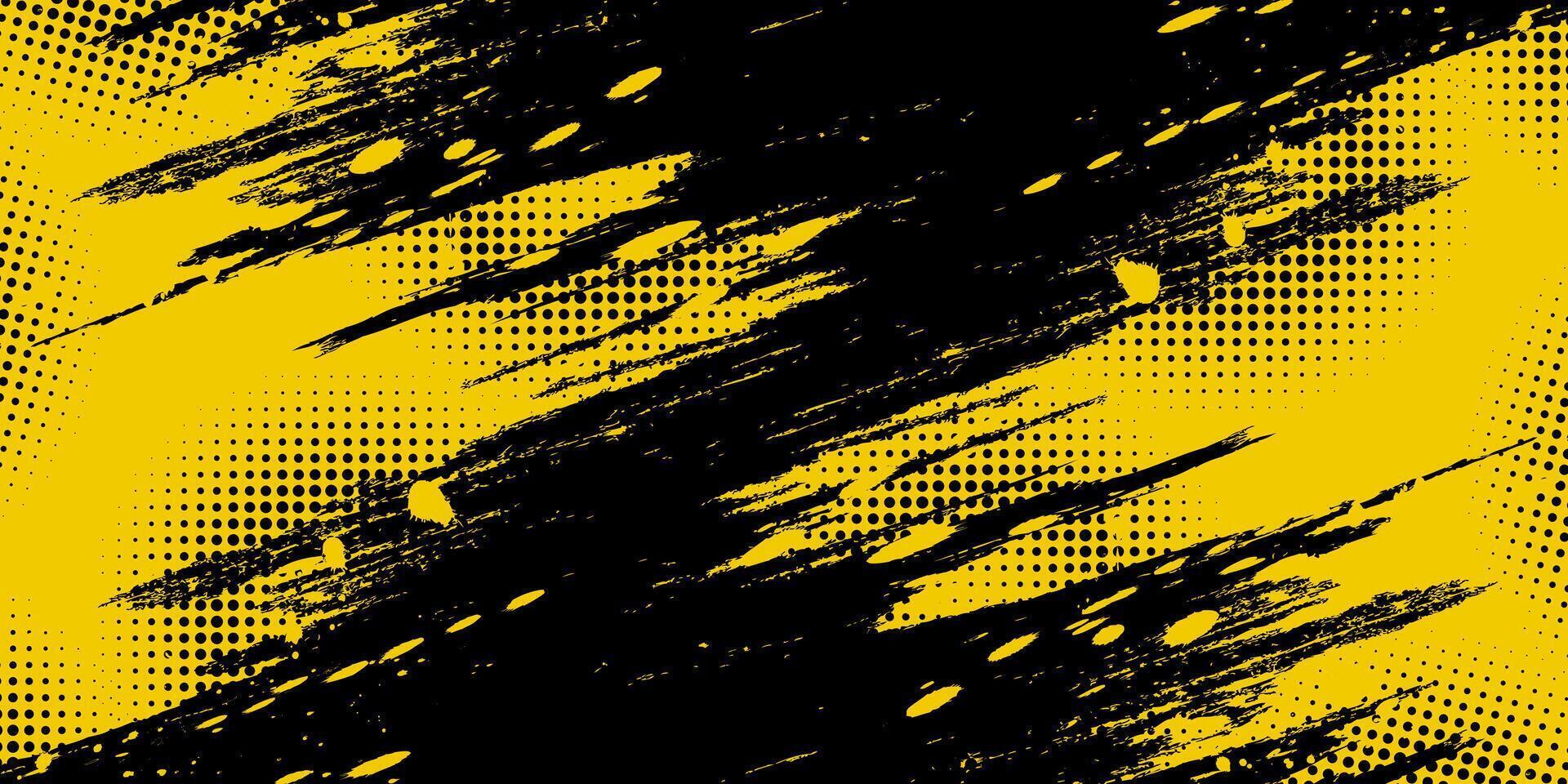 Abstract Black and Yellow Dirty Grunge Background with Halftone Effect. Sports Background with Brush Stroke Illustration vector